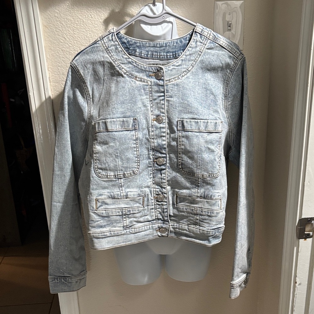 Torrid Light Blue Glitter Denim Jacket 14/16 1X NWT